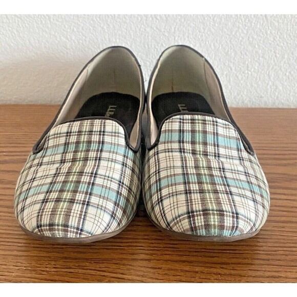 LL Bean Women's Flats Loafer Slip On Size 8 M Sky Blue Plaid Canvas - Picture 4 of 9